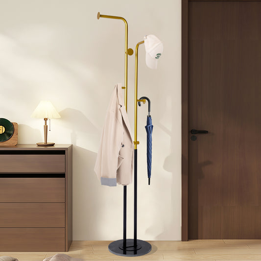 JIAYUEJU Modern Coat Racks with Marble Base Small Coat Stand Clothes Rack Metal Hat Rack Freestanding Coat Tree for Bedroom Entryway Office Hotel 12.6 x 12.6 x 66.54 Inches
