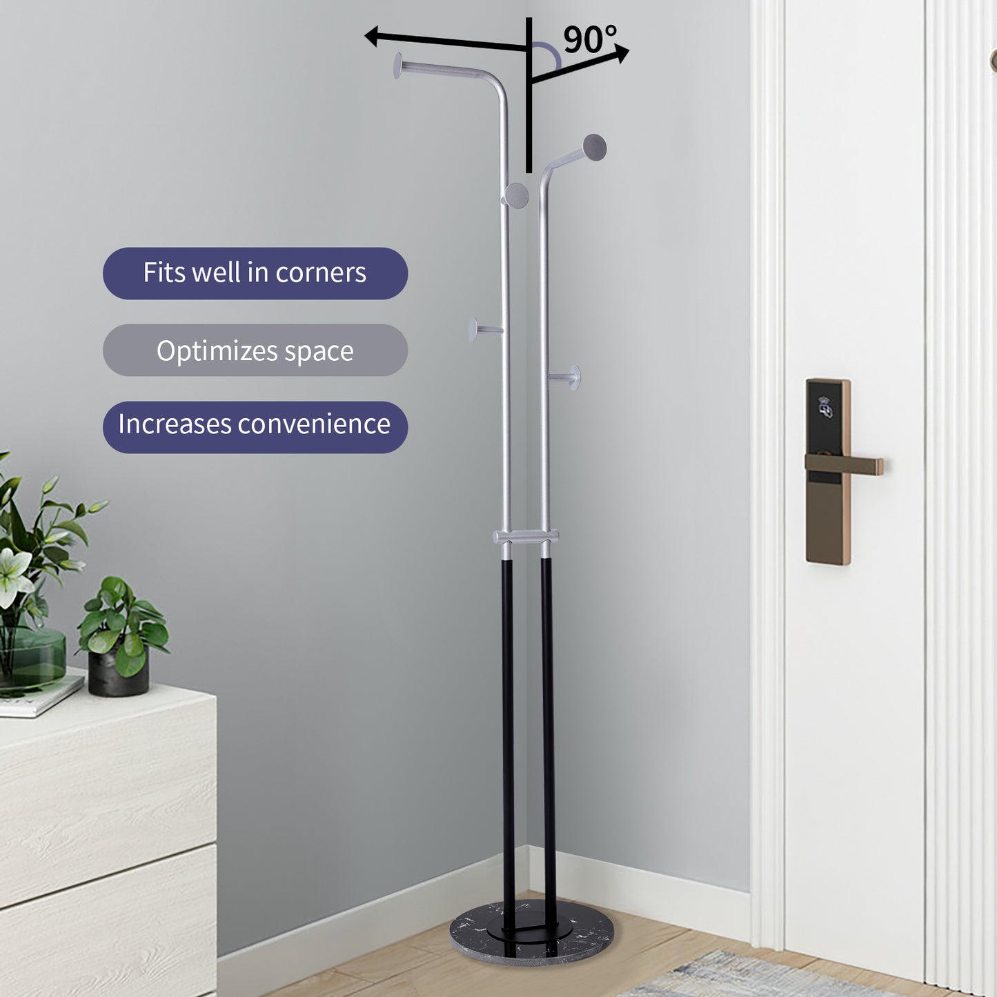 JIAYUEJU Modern Coat Racks with Marble Base Small Coat Stand Clothes Rack Metal Hat Rack Freestanding Coat Tree for Bedroom Entryway Office Hotel 12.6 x 12.6 x 66.54 Inches