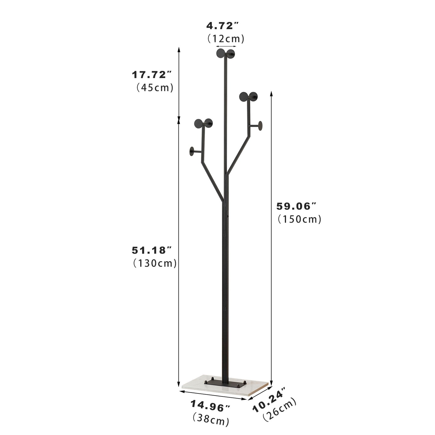 JIAYUEJU Heavy Duty Coat Rack Tree-shaped Metal Freestanding Coat Tree with Sturdy Marble Base Corner Coat Rack for Bedroom Entryway Hallway 14.96 x 10.24 x 68.9 Inches