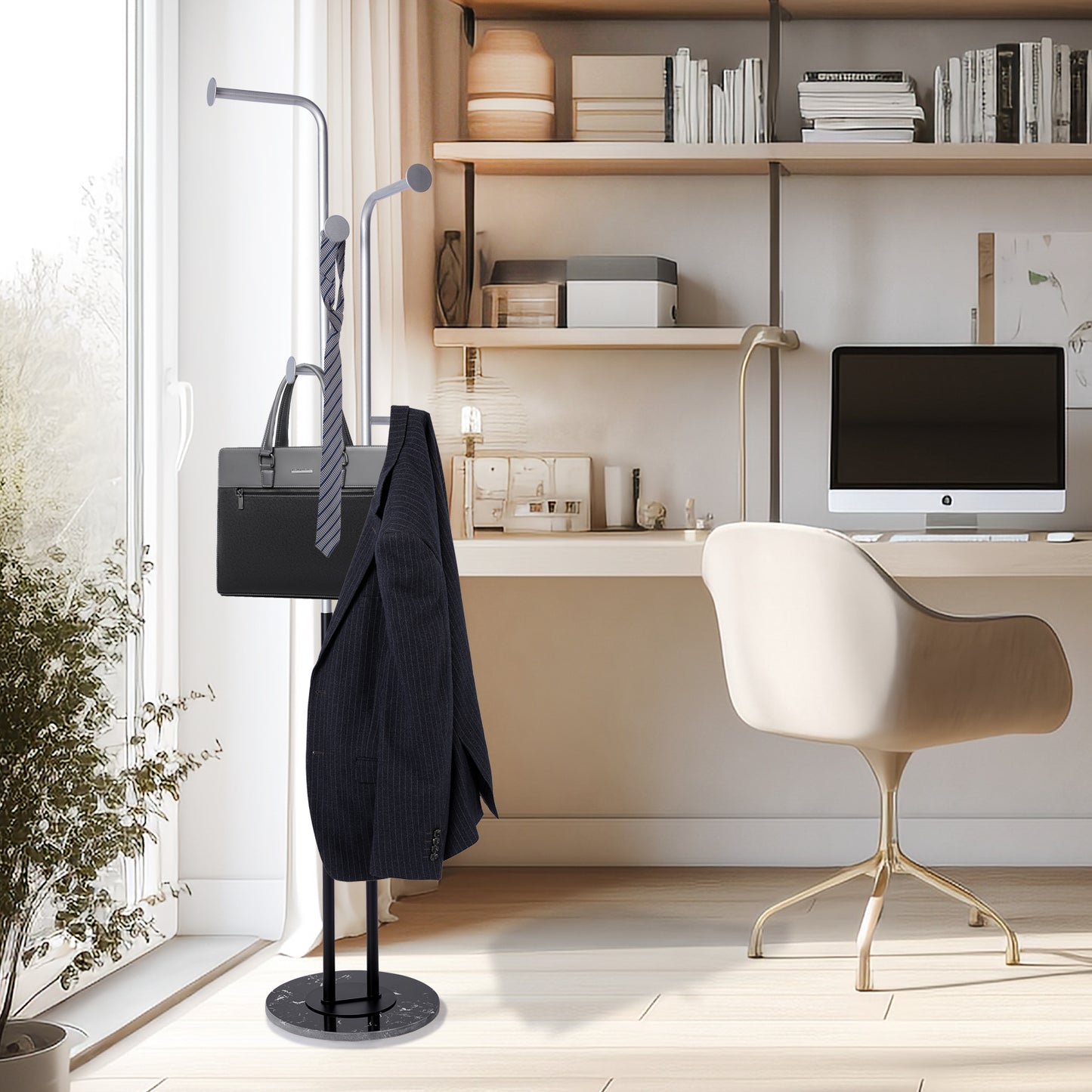 JIAYUEJU Modern Coat Racks with Marble Base Small Coat Stand Clothes Rack Metal Hat Rack Freestanding Coat Tree for Bedroom Entryway Office Hotel 12.6 x 12.6 x 66.54 Inches