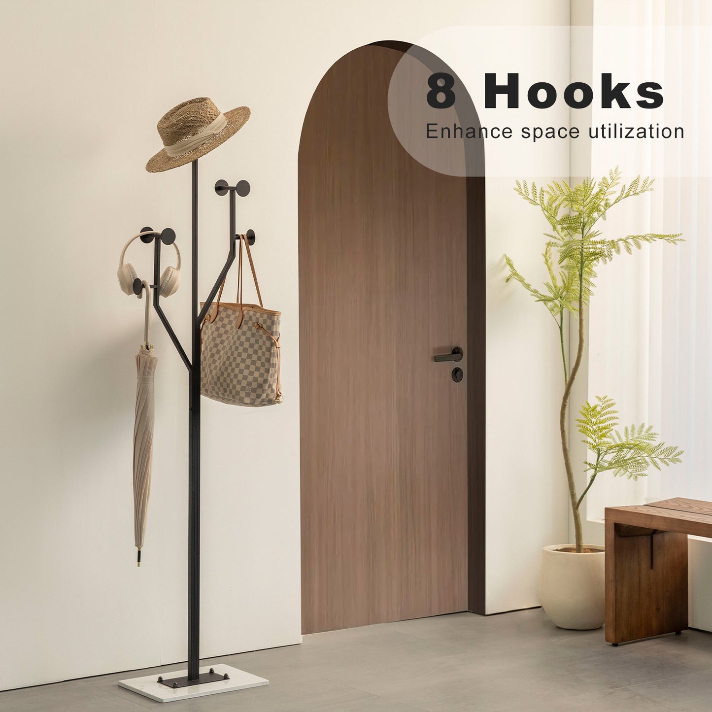 JIAYUEJU Heavy Duty Coat Rack Tree-shaped Metal Freestanding Coat Tree with Sturdy Marble Base Corner Coat Rack for Bedroom Entryway Hallway 14.96 x 10.24 x 68.9 Inches